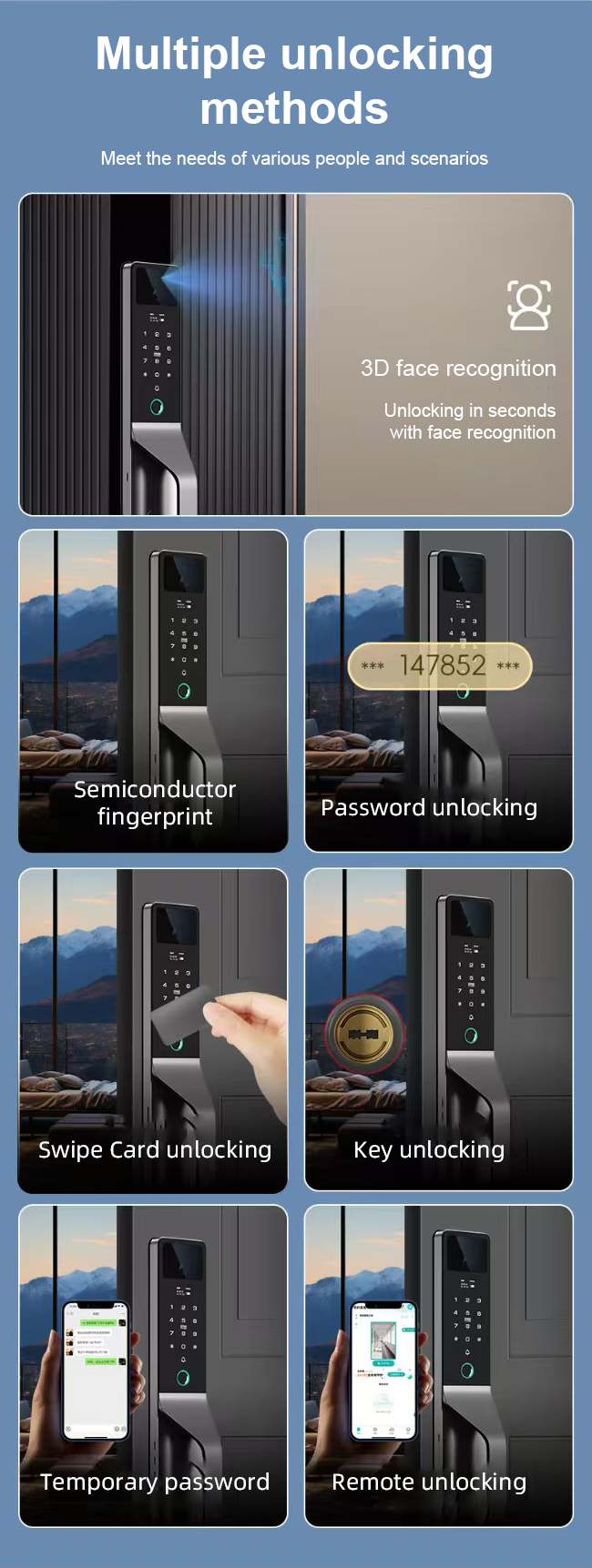 Smart Life Tuya WIFI Door Handle Face Fingerprint Keypad Card Video Doorbell Intercom Lock