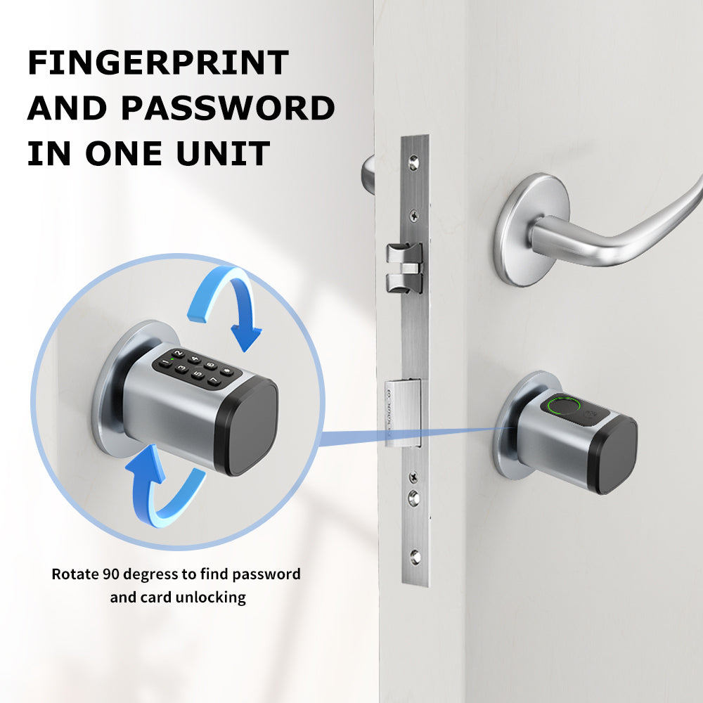 Smart Life Tuya Bluetooth Access Control Fingerprint Keypad Card Key Cylinder Door Lock (Silver)