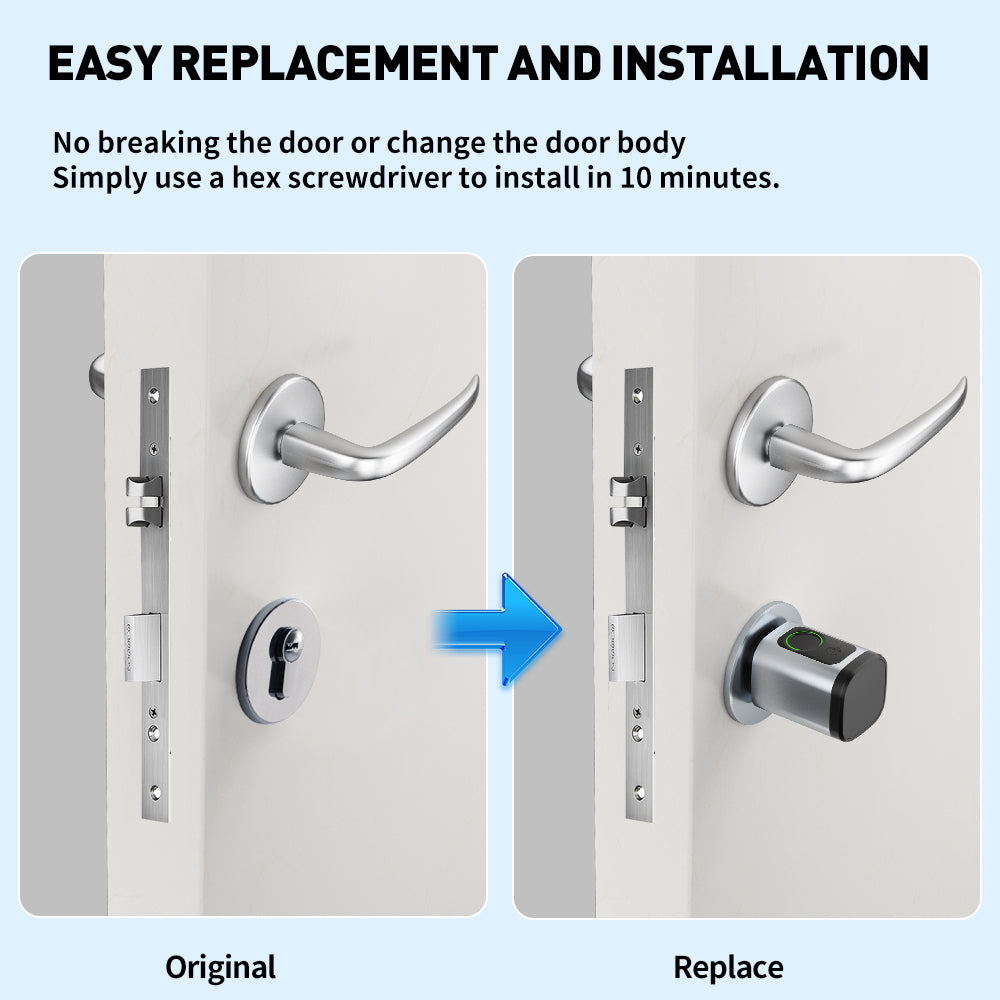 Smart Life Tuya Bluetooth Access Control Fingerprint Keypad Card Key Cylinder Door Lock (Silver)