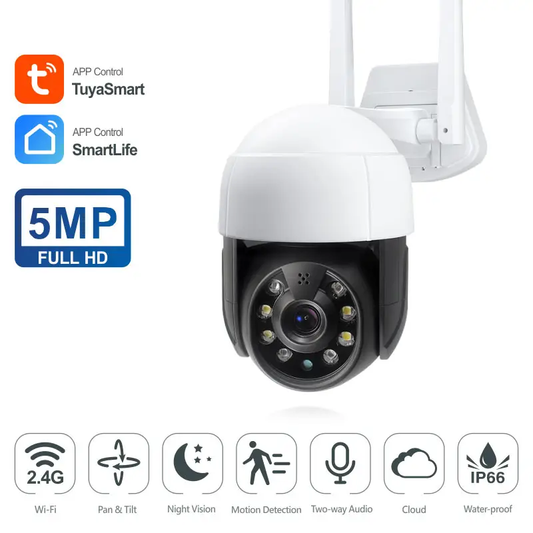 WIFI Control Smart Life Tuya Waterproof Outdoor 5MP HD PTZ CCTV Camera
