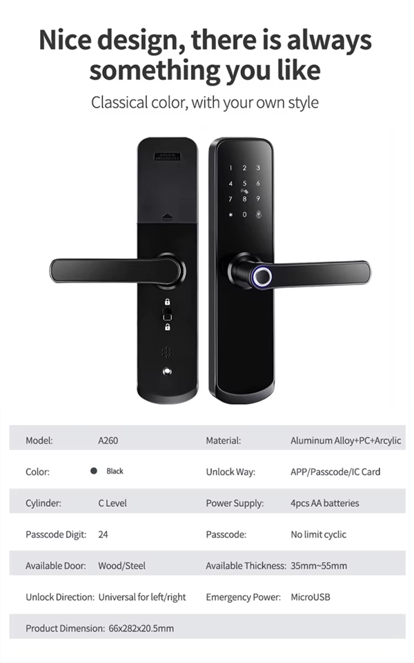 Smart Life Tuya Zigbee Door Handle Fingerprint Keypad Card Lock | H1 | Black & Silver