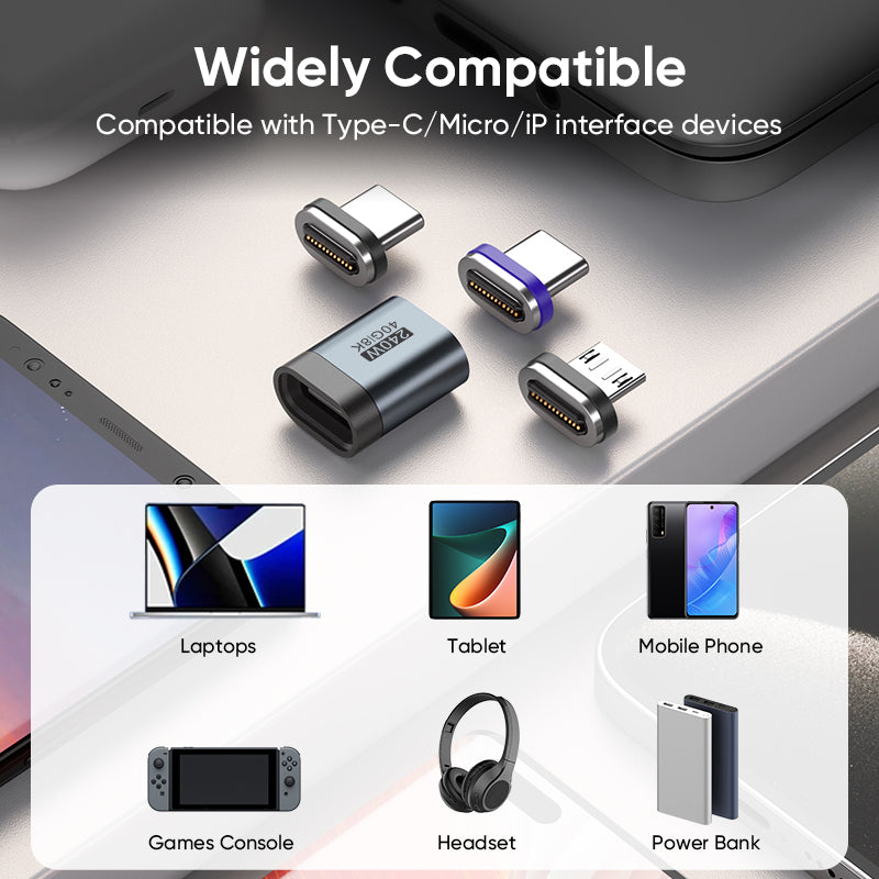 USB-C to USB-C Magnetic Adaptor | USB4 40Gbps 8K | 240W 48V 5A | Data Transfer Fast Charging | Silver