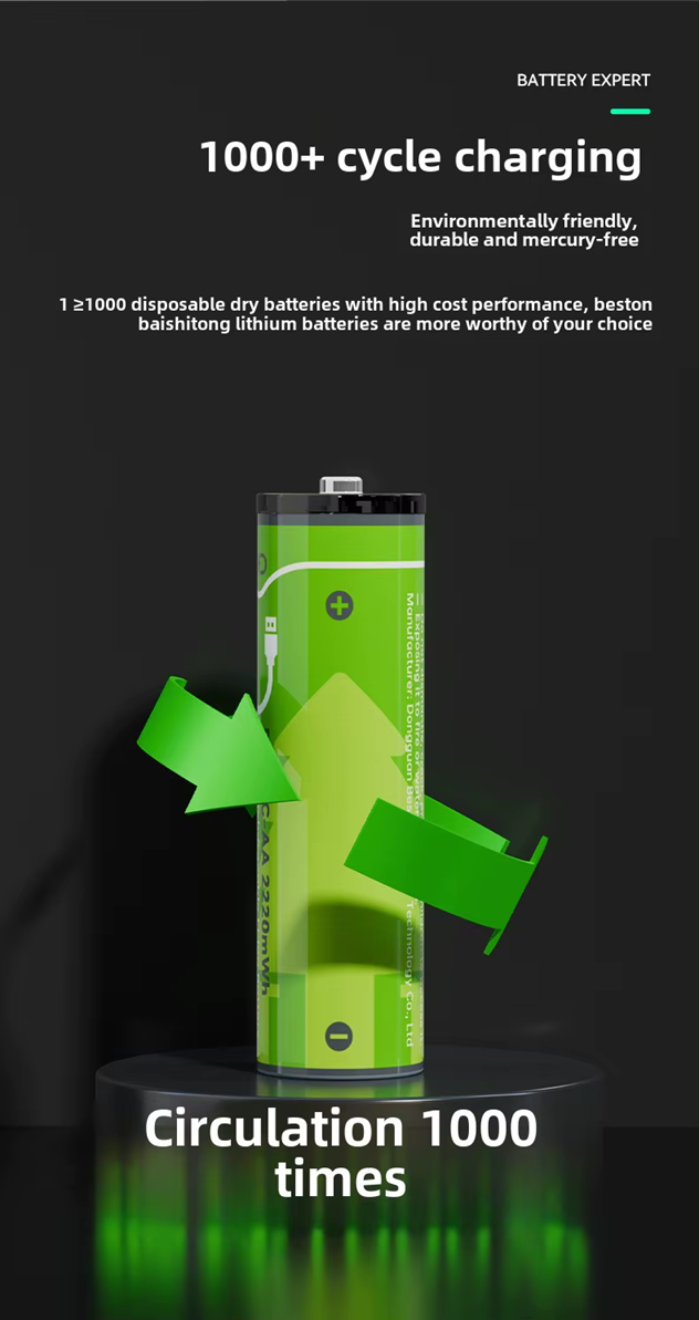 BESTON AA USB C Rechargeable Lithium-ion Battery | 14500 | 1.5V | 2000mAh | 4 Pack