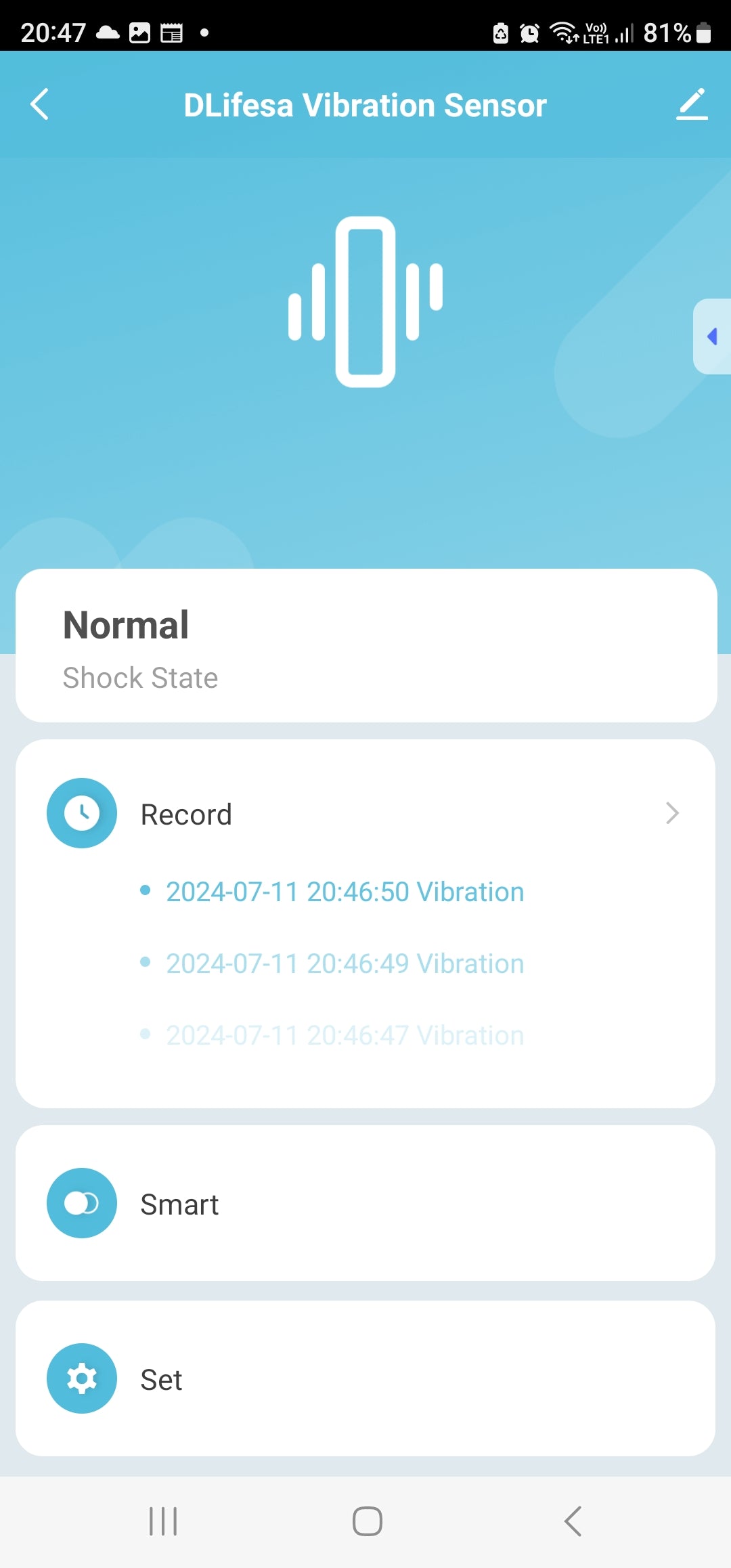 Smart Life Tuya WIFI Vibration Sensor Detector | 3V