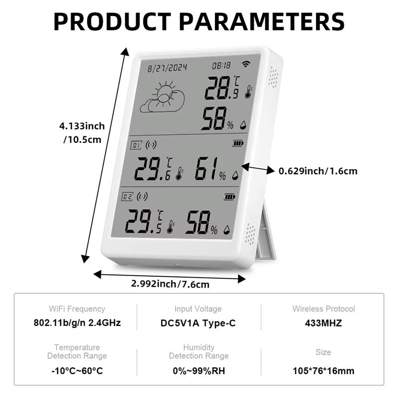 Smart Life Tuya WIFI Temperature Humidity Sensor w/ LCD Display Weather Time Date