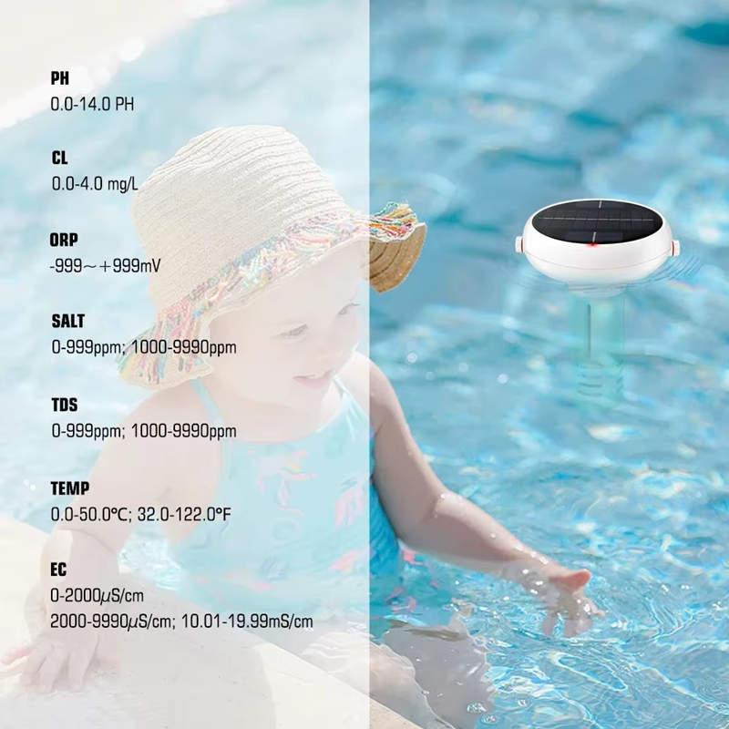 Smart Life Tuya Zigbee Solar Water Quality Tester Chlorine/TDS/EC/PH/Salinity/ORP/Temperature