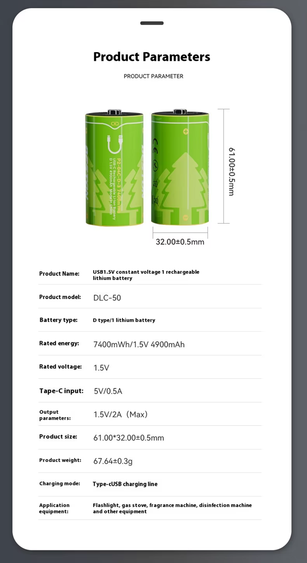 BESTON D Cell USB C Rechargeable Lithium-ion Battery | 1.5V | 4900mAh | 2 Pack