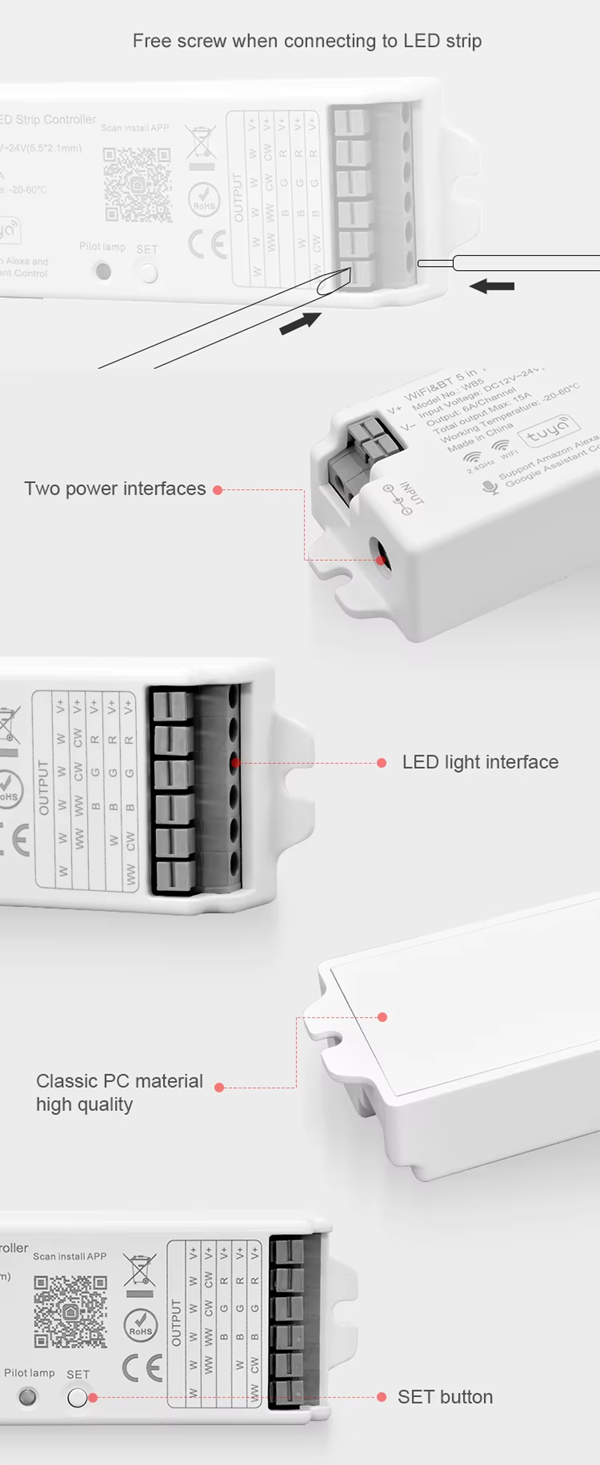 Smart Life Tuya Zigbee LED Strip Light Controller | PWM Single Colour/CCT/RGB/RGBW/RGBCCT DC12-24V