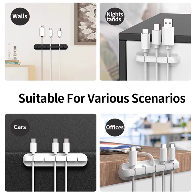 Silicone Cable Organizer w/ 3m tape – Multifunctional Desktop Wire Management Clip | 1 Slot | Black