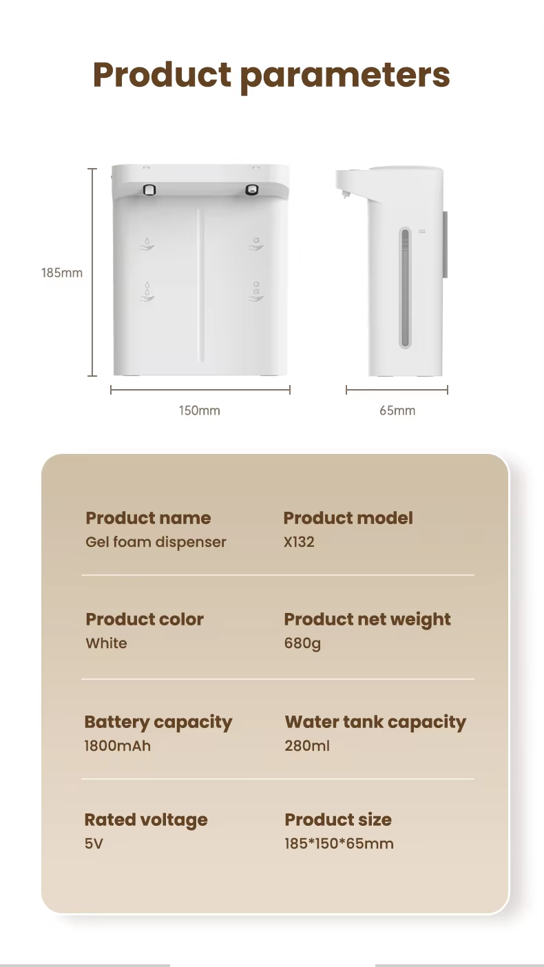 Electric Dual Soap Foam Gel Dispenser | 5V Rechargeable | 280ml refillable | Wall Mounted