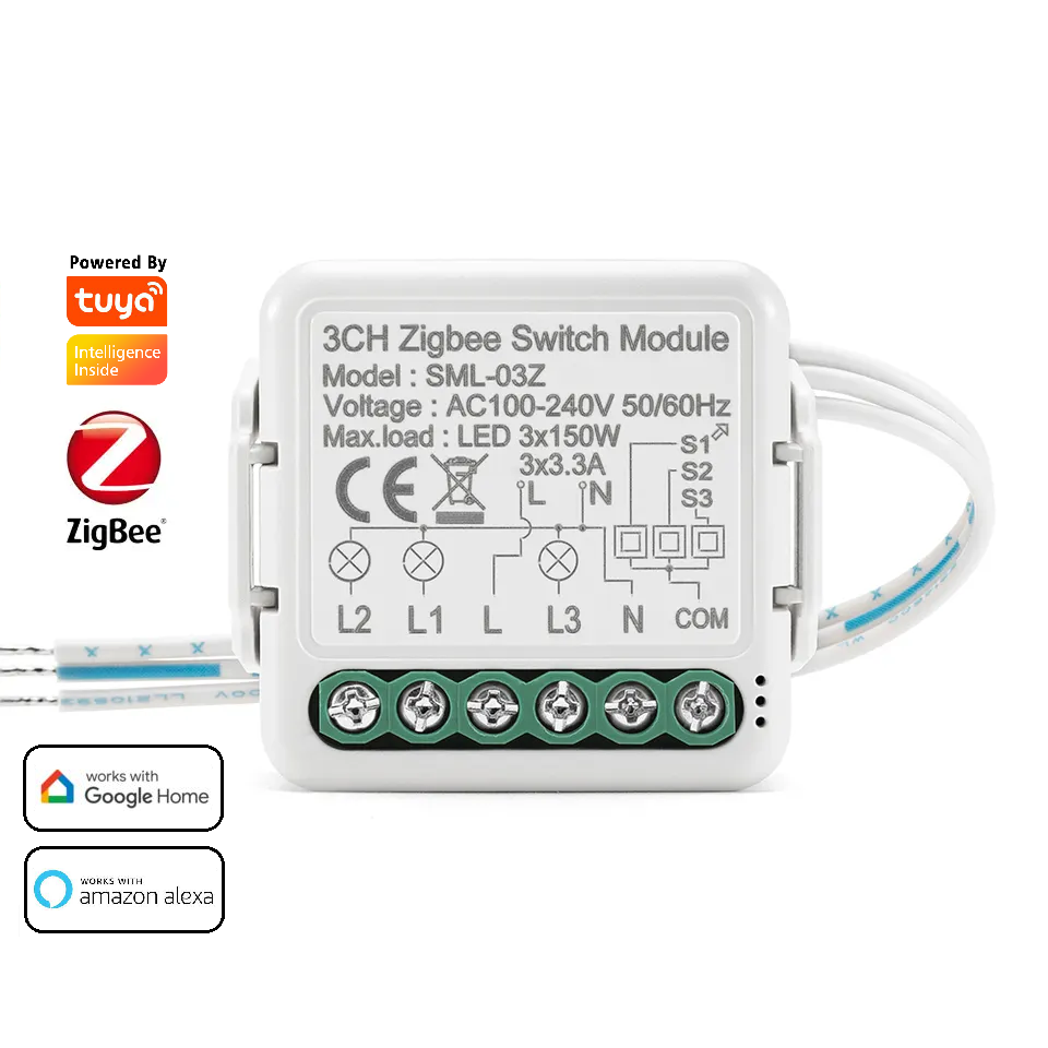 Smart Life Tuya Zigbee 3CH 150W LED Light / 3.3A 700W Appliance Neutral Mini Switch