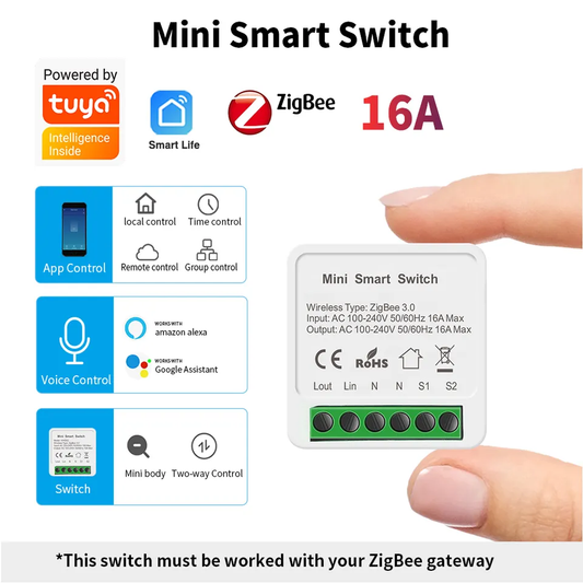 Smart Life Tuya Zigbee 1CH 16A 3500W Mini Switch