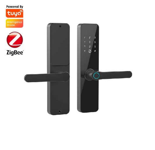 Smart Life Tuya Zigbee Access Control Fingerprint Keypad Card Doorbell Handle Lock F7pro (Black)