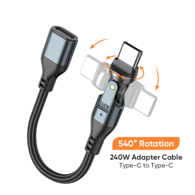 USB C to USB C OTG Adaptor | 240W 48V 5A | Data Transfer Fast Charging | 360° 180° Rotatable | Black
