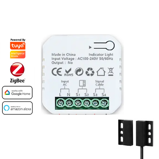 Smart Life Tuya Zigbee Gate Garage Door Opener Mini Switch Inching Relay with Contact Sensor 100V-240V