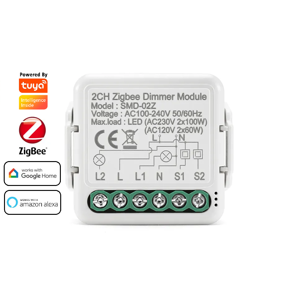 Smart Life Tuya Zigbee 2CH 100W LED Light Dimmer Mini Switch
