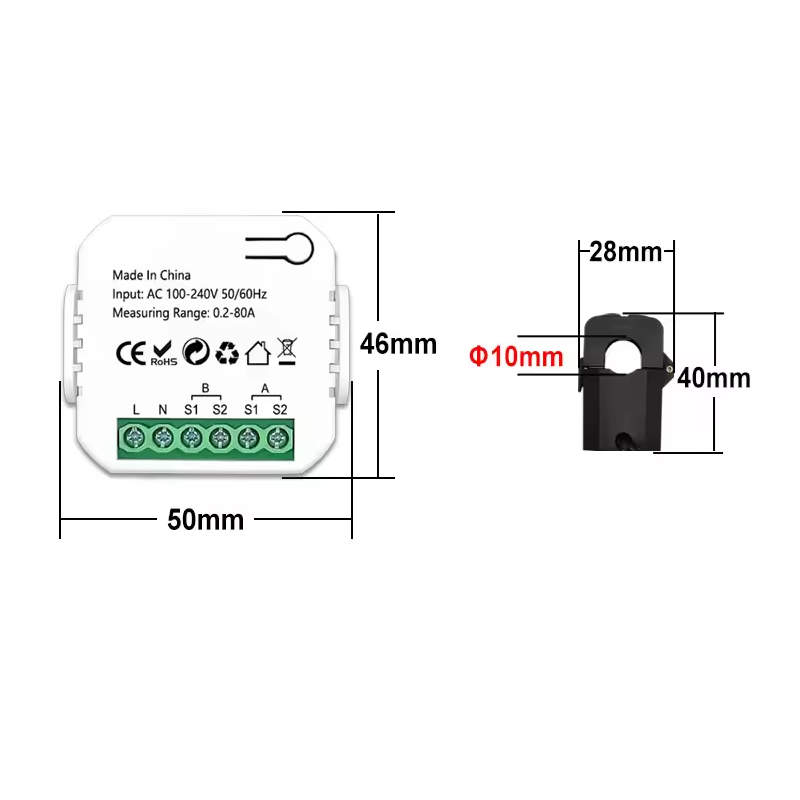 Smart Life Tuya WIFI 2CH Bidirectional Mini Power Monitor Clamp Meter | 240V | 80A | Single Phase