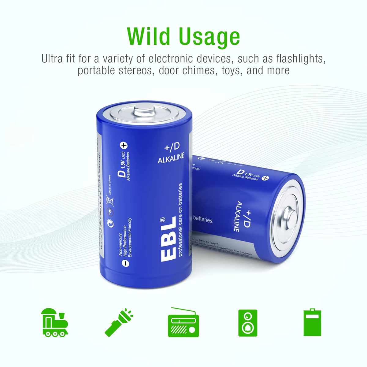 EBL D Alkaline Battery | 1.5V | 20000mAh | 2 Pack