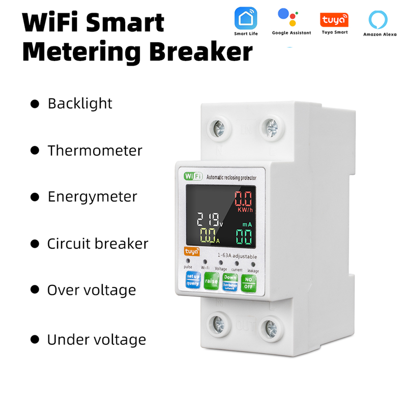 Smart Life Tuya WIFI 2P w/ Neutral & Leakage | 240V 63A 13800W 13.8KW w/ Power Monitor