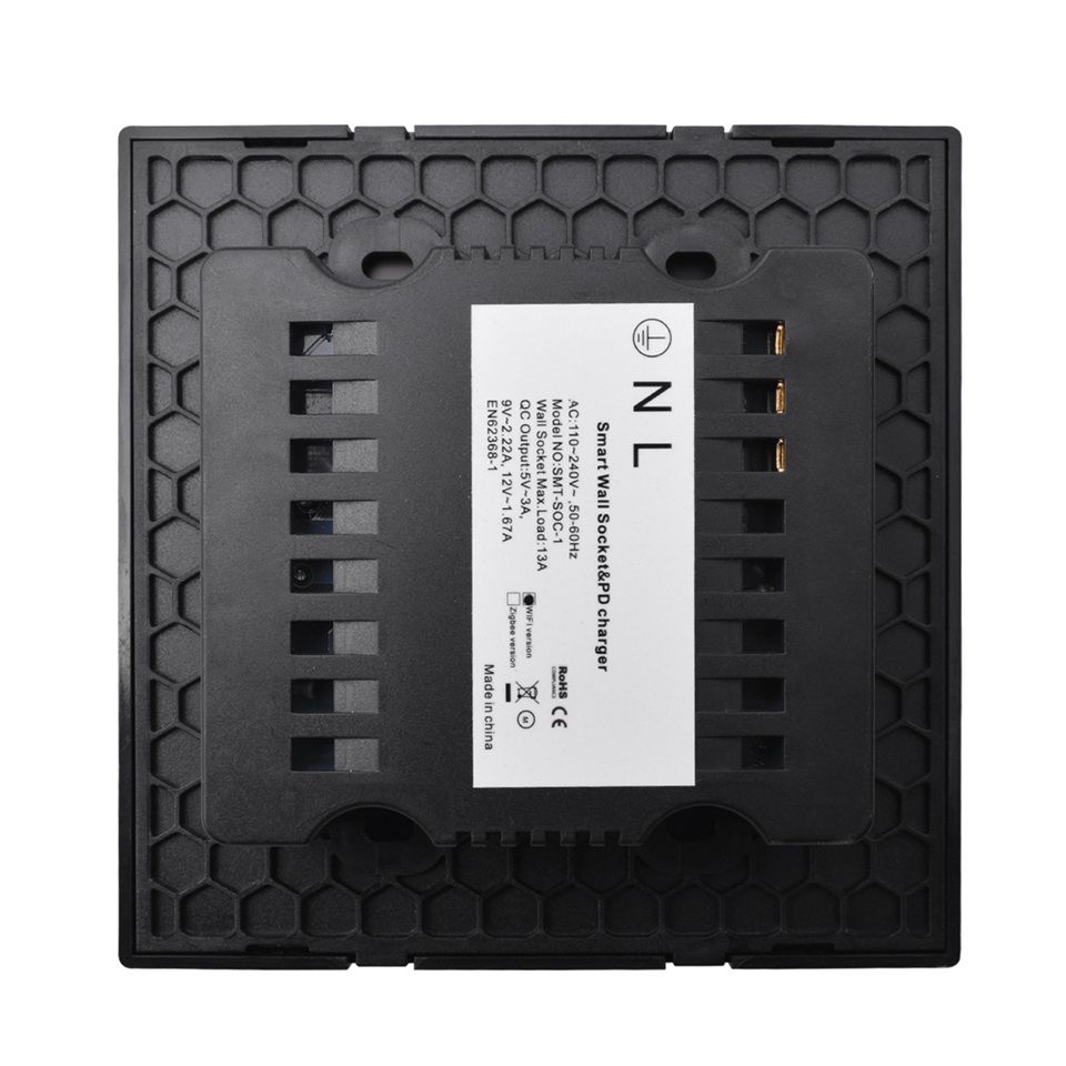 Smart Life Tuya WIFI 20A 4000W 3 Pin 2 Pin Plug USB QC3.0 Switch w/ Power Monitor (Black)