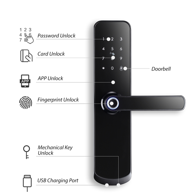 Smart Life Tuya Zigbee Door Handle Fingerprint Keypad Card Lock | H1 | Black