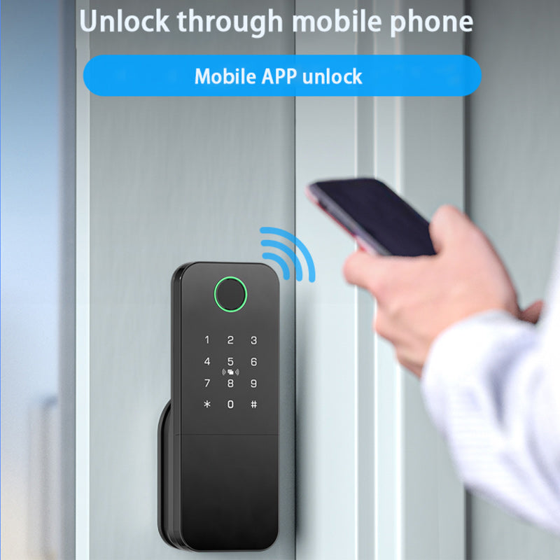 Smart Life Tuya WIFI Fingerprint Keypad Card Door Handle Rim Lock w/ Remote (Silver)