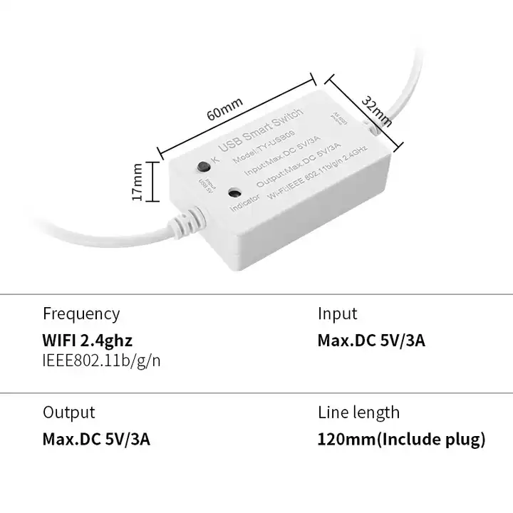 Smart Life Tuya WIFI 1CH USB A 5V 3A 15W Max Switch