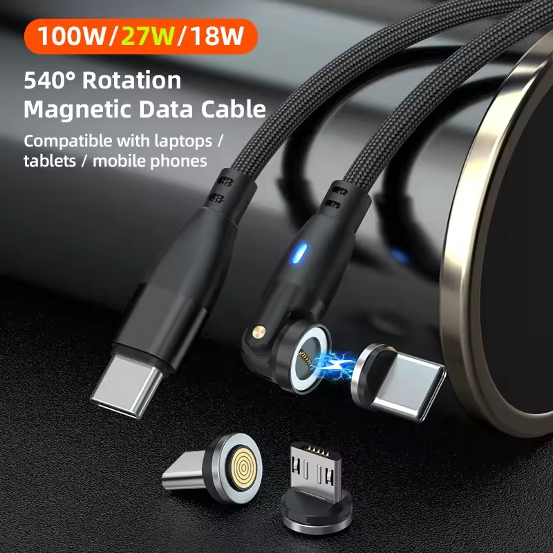 6 in 1 Magnetic Rotatable Cable Data Fast Charging PD100W 1.8m Micro, USB C, IOS Nylon Braided Red