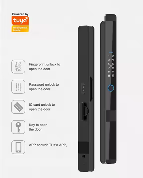 Smart Life Tuya WIFI Door Handle Fingerprint Keypad Card Doorbell Lock (Silver & Black)