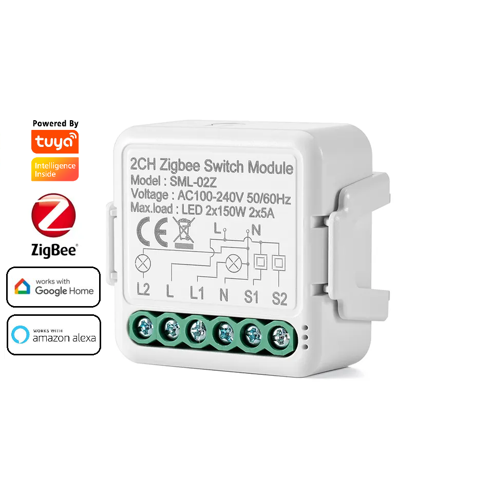 Smart Life Tuya Zigbee 2CH 150W LED Light / 5A 1000W Appliance Neutral Mini Switch