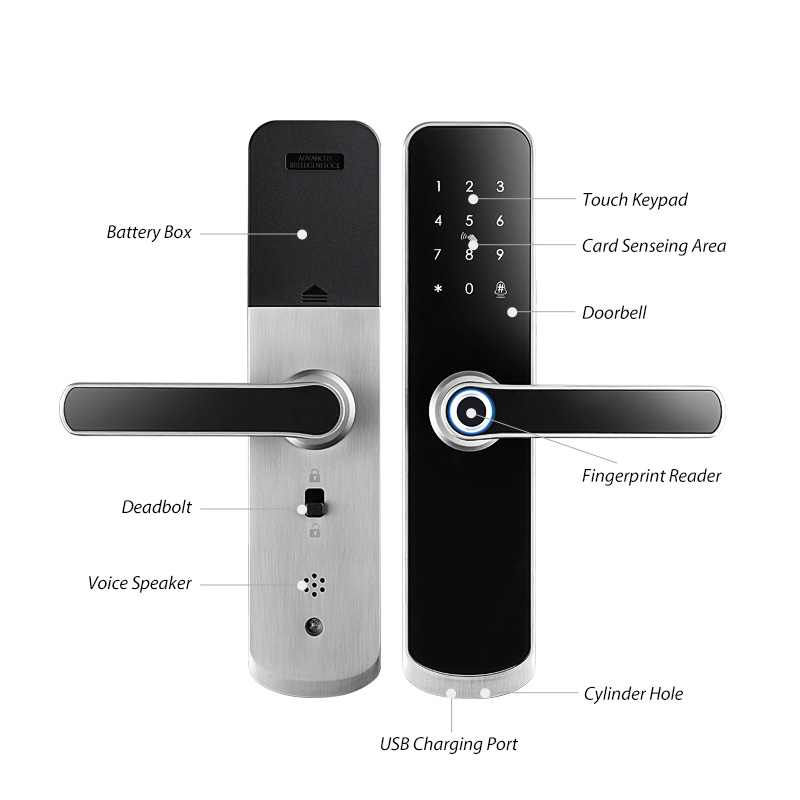 Smart Life Tuya Zigbee Door Handle Fingerprint Keypad Card Lock | H1 | Black & Silver
