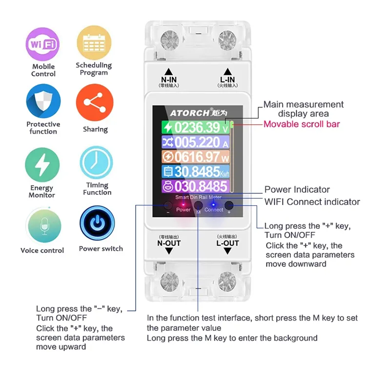 Smart Life Tuya WIFI Switch 100A 265V w/ Power Consumption Energy Monitoring Prepaid Meter