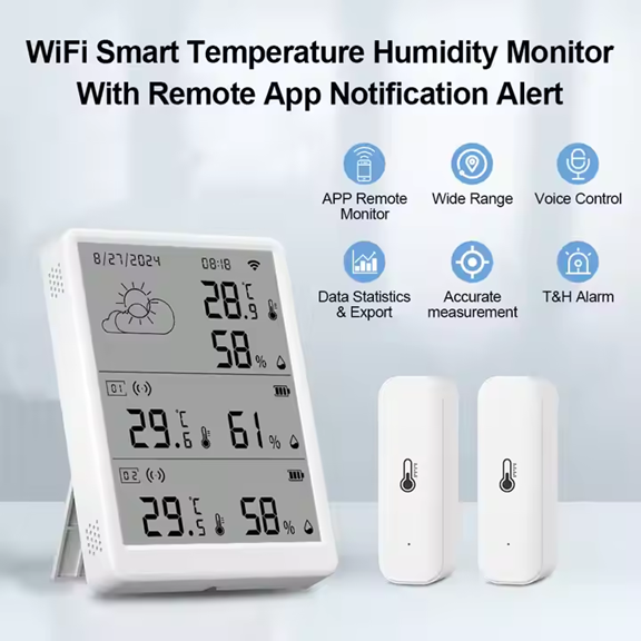 Smart Life Tuya WIFI Temperature Humidity Sensor w/ LCD Display Weather Time Date