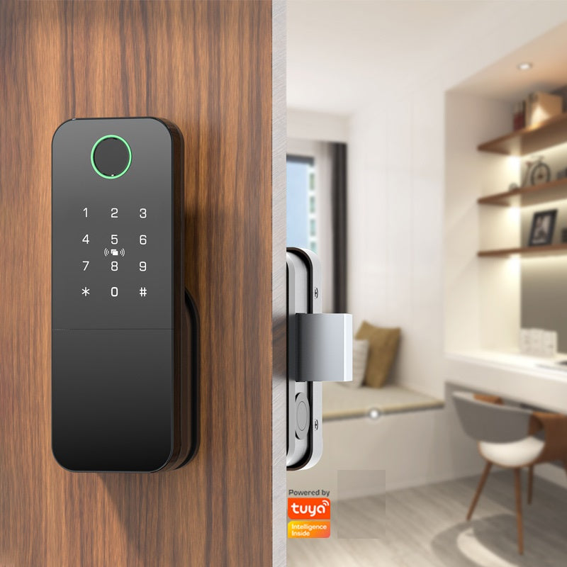 Smart Life Tuya WIFI Fingerprint Keypad Card Door Handle Rim Lock w/ Remote (Silver)