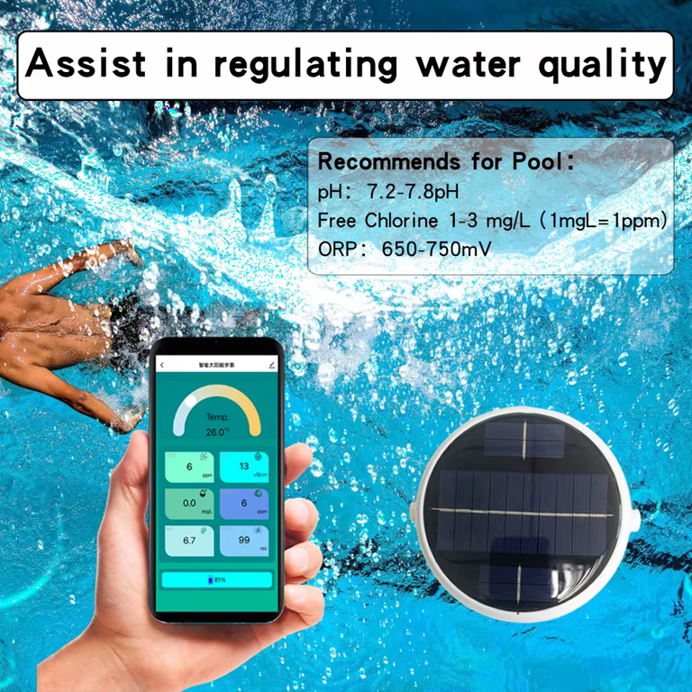 Smart Life Tuya Zigbee Solar Water Quality Tester Chlorine/TDS/EC/PH/Salinity/ORP/Temperature