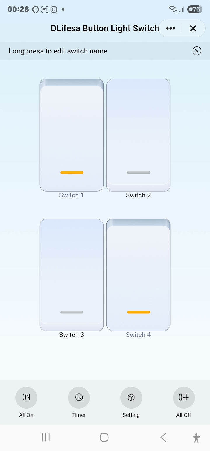 Smart Life Tuya WIFI 4CH LED Light Button Switch | Live & Neutral / Live & No Neutral Wire | Black