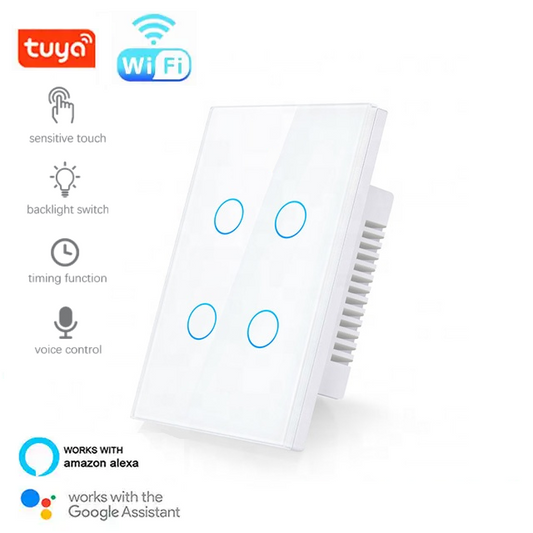 Smart Life Tuya WIFI 4CH LED Light Switch | Live & Neutral / Live & No Neutral Wire | White