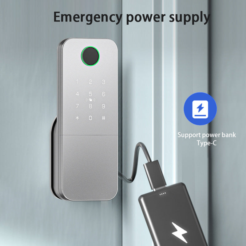 Smart Life Tuya WIFI Double Sided Fingerprint Keypad Card Door Handle Rim Lock w/ Remote (Silver)