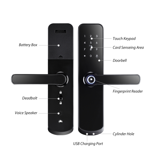Smart Life Tuya Zigbee Door Handle Fingerprint Keypad Card Lock | H1 | Black
