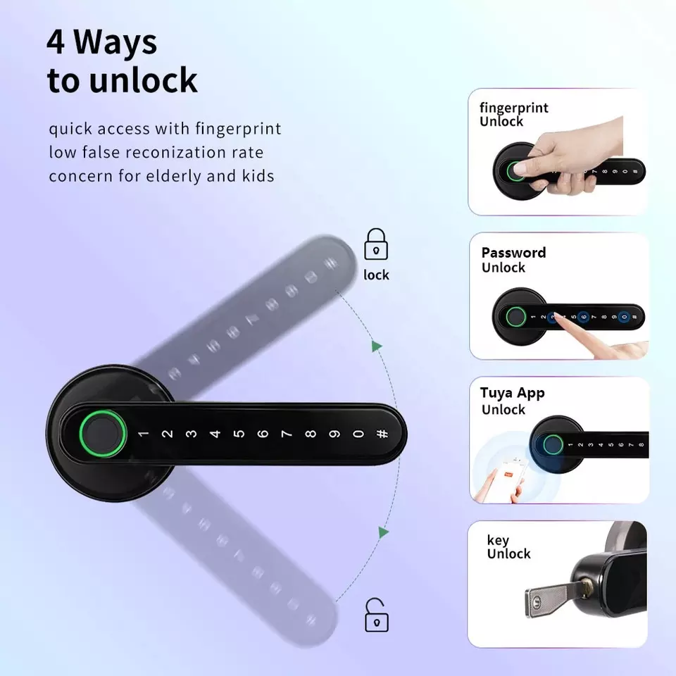 Smart Life Tuya Bluetooth Access Control Fingerprint Keypad Door Handle Lock T8 (Black)