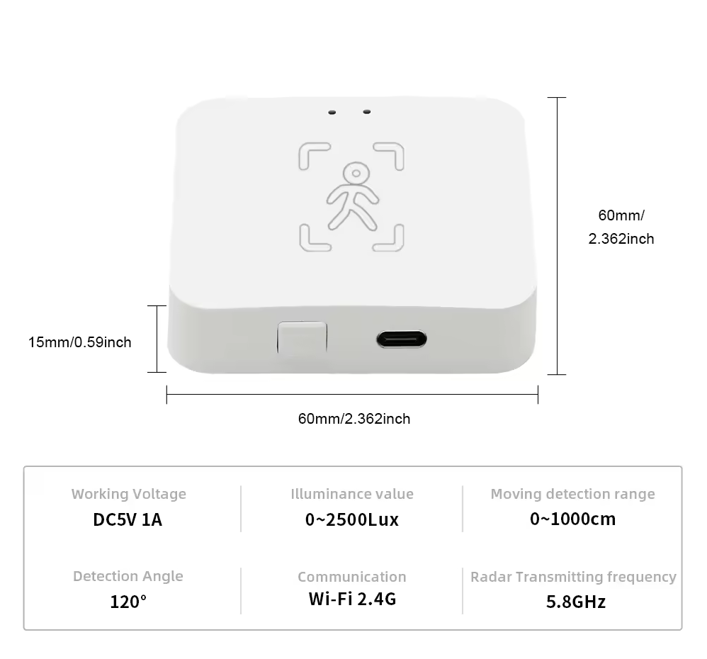 Smart Life Tuya Zigbee Human Presence Motion Detector w/ Light Sensor | 5V | Wall/ Ceiling Mounted