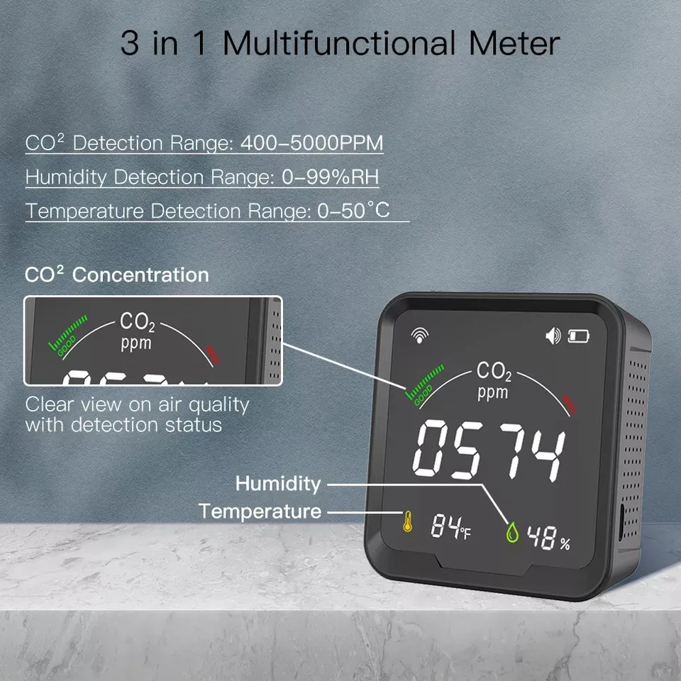 Smart Life Tuya WIFI Air Quality Monitor CO2 Temperature Humidity Sensor Detector | 5V