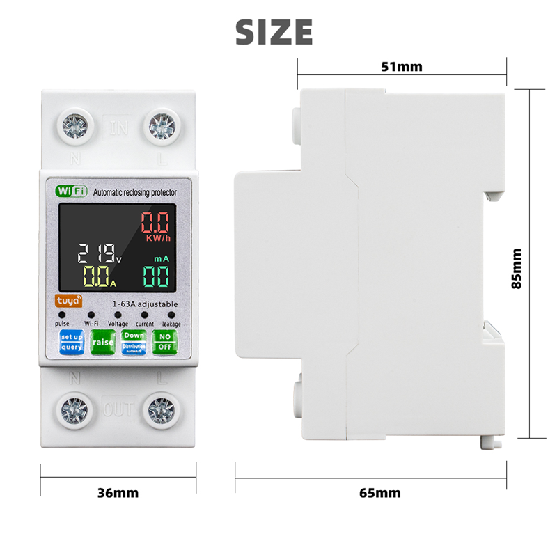 Smart Life Tuya WIFI 2P w/ Neutral & Leakage | 240V 63A 13800W 13.8KW w/ Power Monitor