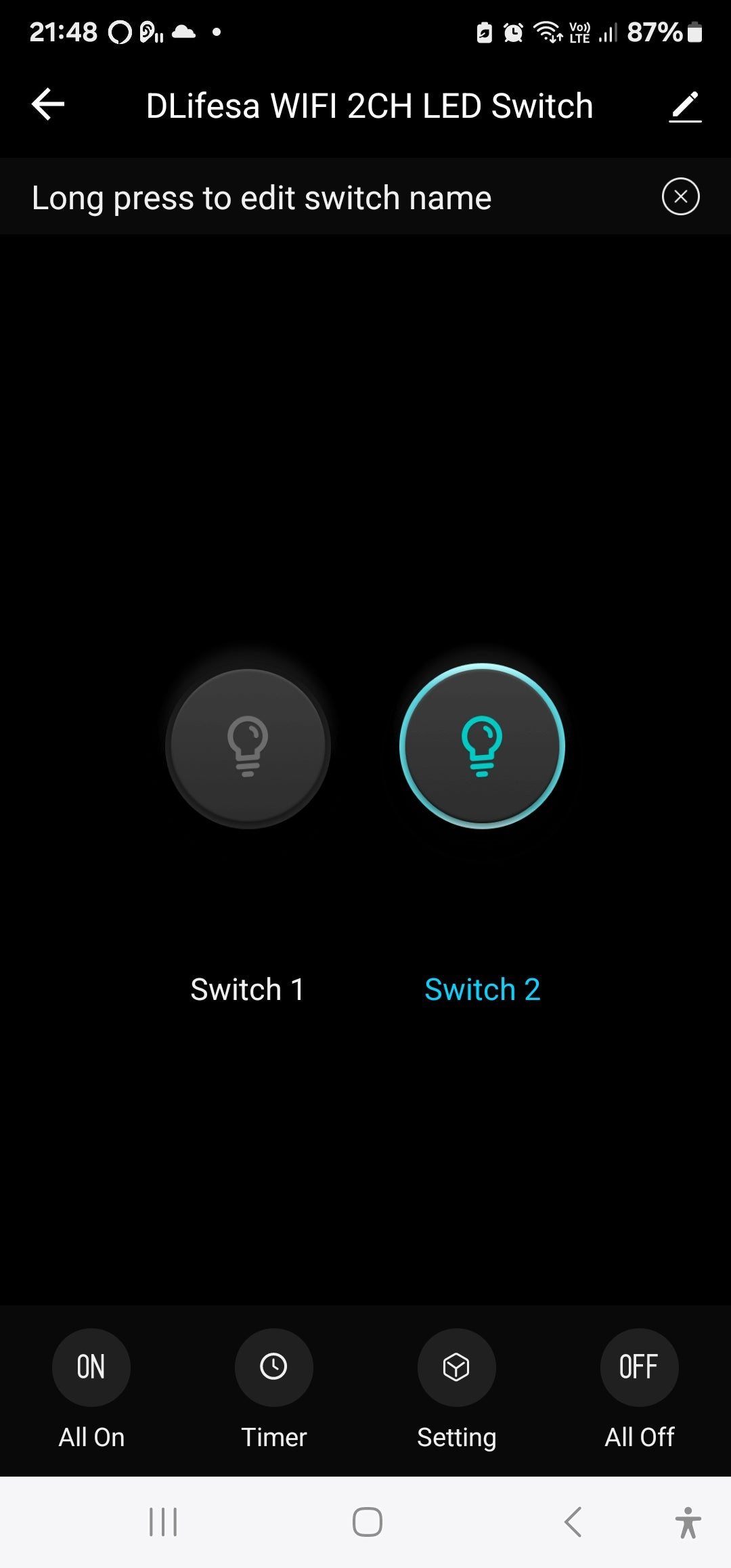 Smart Life Tuya WIFI 2CH LED Light Switch | Live & Neutral / Live & No Neutral Wire | Black