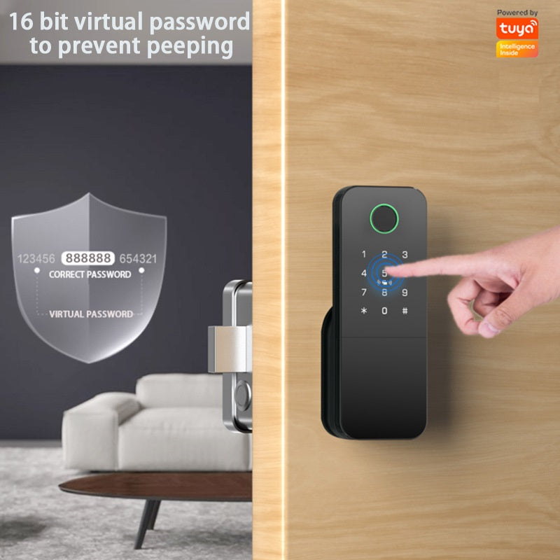 Smart Life Tuya WIFI Fingerprint Keypad Card Door Handle Rim Lock w/ Remote (Silver)