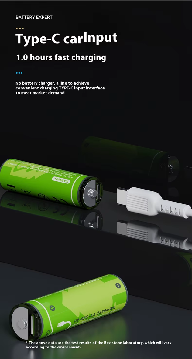 BESTON AA USB C Rechargeable Lithium-ion Battery | 14500 | 1.5V | 2000mAh | 4 Pack