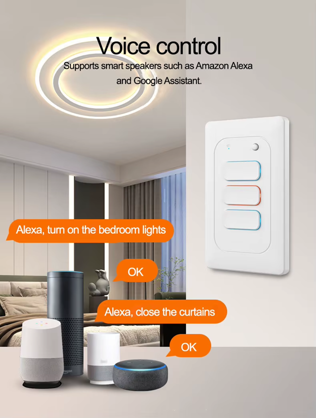 Smart Life Tuya WIFI 4CH LED Light Button Switch | Live & Neutral / Live & No Neutral Wire | Black