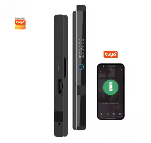 Smart Life Tuya WIFI Door Handle Fingerprint Keypad Card Doorbell Lock (Silver & Black)