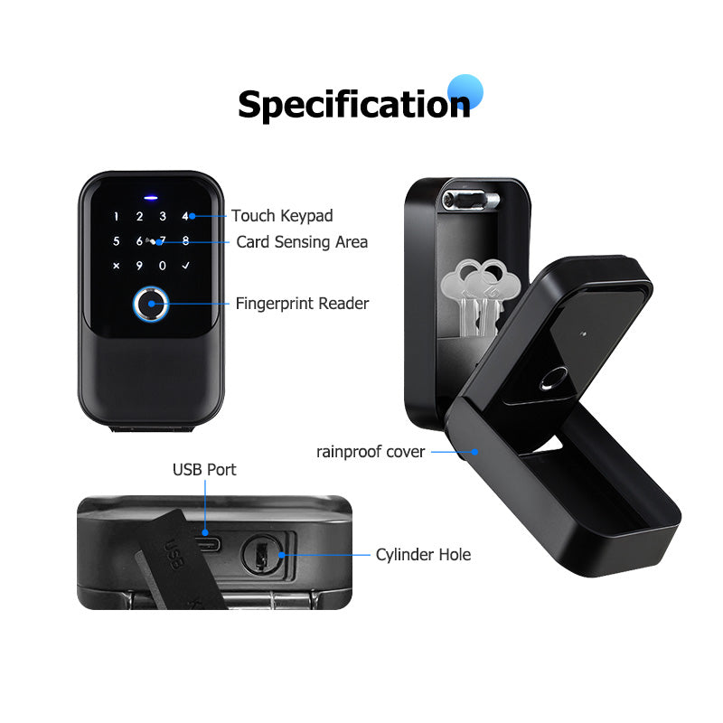 Smart Life Tuya Bluetooth Access Control Fingerprint Keypad Card Key Box (Black)