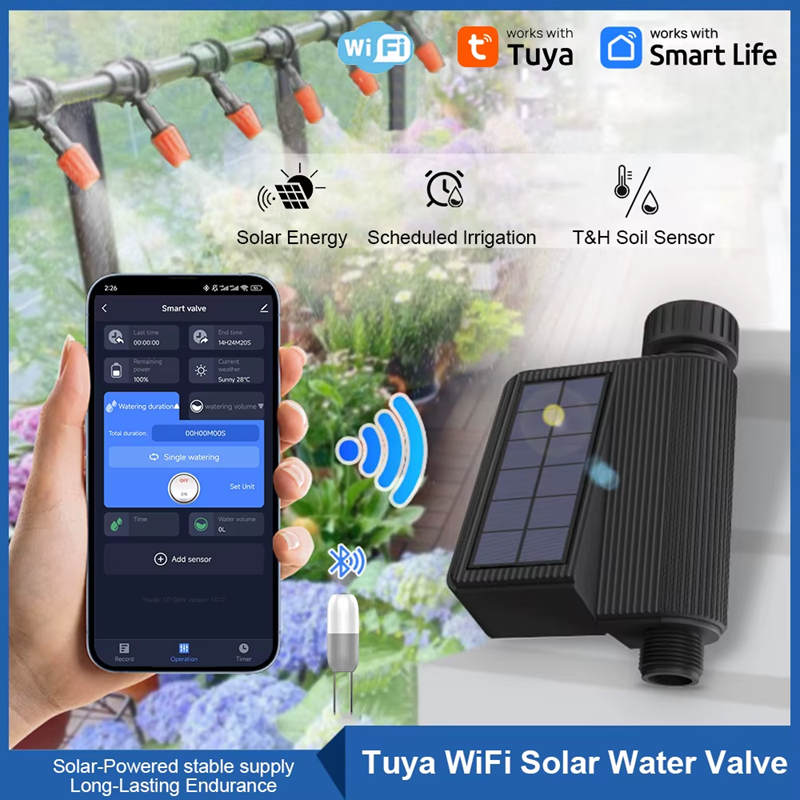 Smart Life Tuya WIFI Solar Irrigation Valve Sprinkler Timer Controller Switch | Solar & Battery